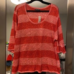 Roz & Ali Pink/Red Striped Sequin Top Sz 3X